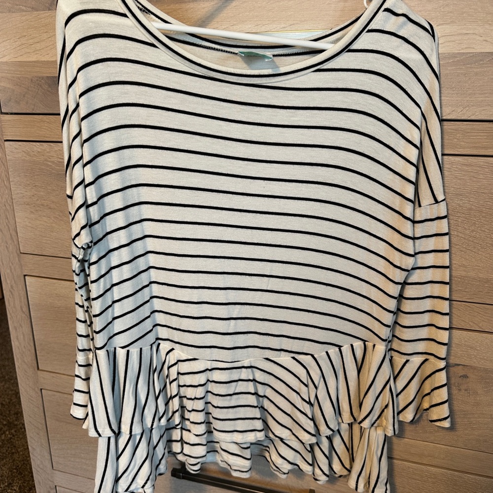 Striped Black and White Ruffle Hem Top